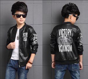 Jackets 2023 Autumn Children's Clothes Boys Letters Long Sleeve PU Leather Boy For Big Kids Outerwears Coats 230814