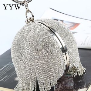 Evening Bags Sliver Diamonds Round Ball Evening Bags For Women Fashion Mini Tassels Clutch Bag Ladies Ring Handbag Clutches 230814