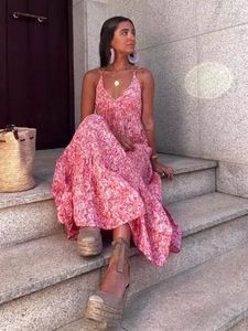 Abiti casual per le donne a V-Neck Women Sunsssing Smocking Smock Smock Sexy Boho BEACH BEACH VIETDOS MAXI Long Fashion Pink Holiday