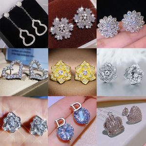 925 sterling silver heart love stud earrings for women 18K rose gold shining elegant crystal diamond ear rings letters designer earring jewelry gift