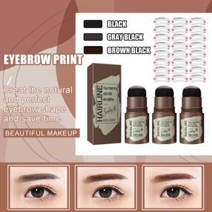 Quick Eyebrow Enhancers Painting Seal Waterproof Lasting Natural Shaping Kit Makeup Brow Stencils Powder with 24 Eyebrow Stamp Stencil Set E372