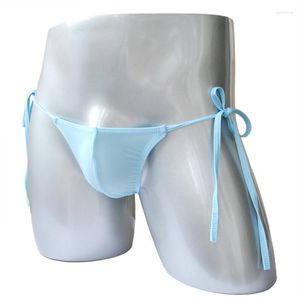 Underpants Translucent Ice Silk Men Briefs Temptation Lace-up Gay Bikini Underwear Sexy Low Waist Male Panties Sissy Jockstrap Mini Shorts