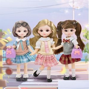 Dolls 19cm BJD Doll 13 ruchome stawy Brown 3D Big Eyes Mash Maszyn School Mundur and Suknia ślubna Prezent urodzinowy dla dzieci 220315 Drop Dh7iu