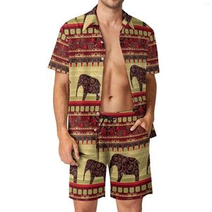 Tracce maschili da uomo maschili per elefanti vintage set africani cortometraggi casual shorts estate fresca vacanza camicia set manica corta abito sovradimensionato