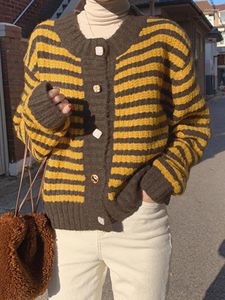 Kobiety swetry Ggright Sueter Vintage kontrastowe w paski w paski SWETER SWATER Cardigan Hiver Truien Dames Zimowe ubrania dla Woemn 2023 Cardigans