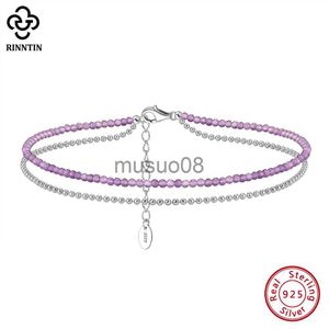 Anklets Rinntin 925 Sterling Silver Layered Ball Chain Amethyst Anklets for Women Fashion Ankle Chain Belet Barefoot Jewelry SA45 J230815