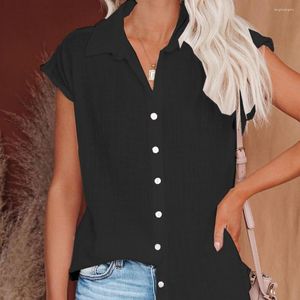 Women's Blouses Simple Summer Women Shirt Lapel Top Clothing Cotton Flax Casual Button Up For