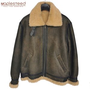 Men's Jackets Thick Brown Cracking Leather Shearling Coat Men 100 Natural Sheepskin Fur Winter Man Warm Clothing M372 230814
