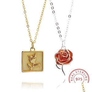 Colares de pingentes Sterling 100% 925 Sier Rose Colar Gold Bated Jóias Românticas Novo Design Para Draga de Droga para Presentes do Dia dos Namorados P DHJC6