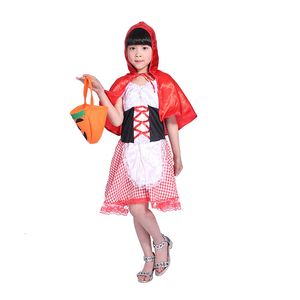 Ocasões especiais Halloween Kids Vestido de fantasia fofo Little Red Red Hap Capé Cosplay Festa de Festa com Shawl for Primary Children 230814