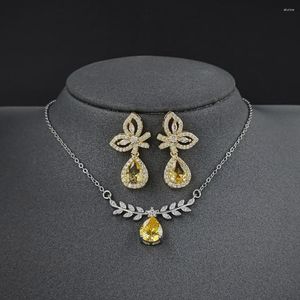 Серьги ожерелья набор 2023 г. Модный желтый серебряный цвет невеста Dubai Dewelry Weries Rings для женщин Женский свадебный рождественский подарок J6954