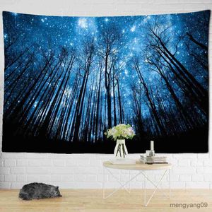 Tapestries Dark Blue Starry Sky Forest Tapestry Wall Hanging Mysterious Hippie Night View Aesthetic Room Room Decor R230815