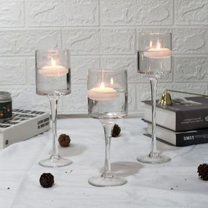 Clear Glasseam Long Stem Glass Crystal Tealight Floating Tall Candle Holders 3 Storlek Set Table Centerpiece For Wedding Home Decor LDXWN