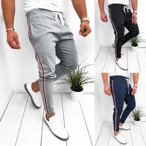 Calça masculina masculina retalhos listrados de corredores de moletom de calça de calça longa casual