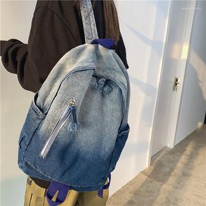 Backpack Gradient Color Blue Denim Women Fashion Bags 2023 Men's Black Canvas Backbags Packs Casual Travel Bag Big Capacity