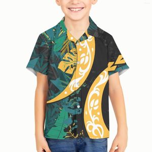 Men's Casual Shirts Polynesian Tribal Pohnpei Totem Tattoo Prints Children Short-sleeved Boys For 3-16 Years Baby Tee