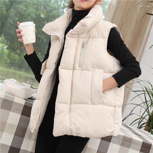 Women's Vests Autumn Winter Down Cotton Vest Korean Loose Girl's Versatile Stand Collar Coat Leisure Time Outdoors White V78