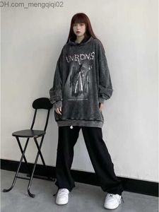 Herrtröjor tröjor houzhou grunge retro gothic hoodie 2023 hösten harajuku mode casual hip hop tryck överdimensionerad sweatshirt y2k topp z230815