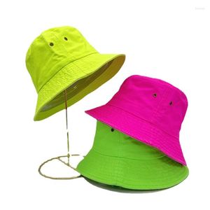 Berets K- Men Women Bucket Hats Packable Fishing Caps Hip Hop Candy Colors Fisherman Sun