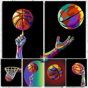 Leinwand Malerei Sport Basketball Pop Art Farbe abstraktes Basketball -Poster und Drucke Wandkunst Bild Morden Pop Art Wall Boys Schlafzimmer Wohnzimmer Dekor wo6