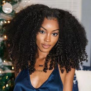Glueless Afro Kinky Curly Human Hair v Teil Perücken mittel 150des Peruaner Remy 4b 4c Voll u Form