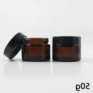 50ml Doldurulabilir Amber Cam Yüz Kremi Örnek Boş Kavanoz Kapları 50 Gram Kahverengi Makyaj Yüz Krem Şişesi Beyaz İç L DDDD