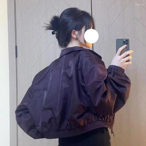 Kvinnors jackor 2023 korta kvinnor rockar fulla ärmar outwear solid mörk lila färg blixtlåsare våren baseball jacka koreansk plus storlek
