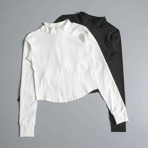 Sports Coat de calcinhas elásticas femininas secar rapidamente a fitness respirável manga longa zíper, com terno de ioga, terno esportivo preto e branco