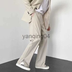 Men's Pants Grey Khaki Black Suit Pants Men Fashion Society Mens Dress Pants Korean Loose Straight Wide Leg Pants Mens Formal Trousers J230815