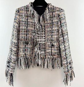Jackets femininos 2023 Jaqueta de moda de moda Silk Cotton Tweed tricô de malha Tassels Outwear Designer para mulheres
