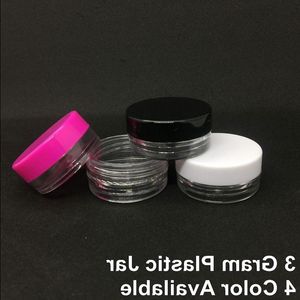 Barattolo campione vuoto trasparente da 3 grammi Forma rotonda 3ML Crema cosmetica per il viso Vasetti di plastica trasparente Contenitore regalo Coperchio trasparente bianco Qgubt