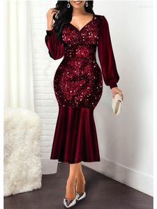 プラスサイズのドレス長袖イブニングドレススパンコールスリムフィッティングパーティーハイウエストフィッシュテイルスカートスタイル