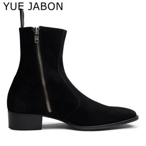 Сапоги YUE JABON, мужские зимние ботильоны из натуральной кожи на молнии, замшевые деловые модельные туфли, повседневные мужские туфли 230815
