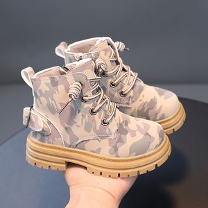 Boots Kids Fashion Camouflage 2023 Осенний Зимний Зимний Детский мягкий не скольз