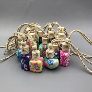 10ml-15 ml Polymer Clay Ceramic essential oil bottle Car hanging decoration Car Home Hanging rope empty Perfume bottle Wooden Lid Gift Cavqe