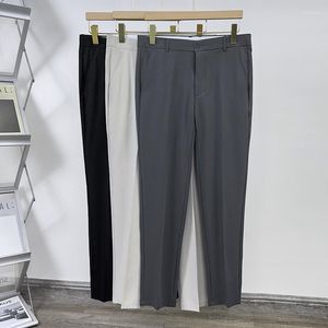 Męskie spodnie wiosna lato cienki mężczyzna Koreańska moda prosta swobodne spodnie drapy stały kolor Slim Khaki Grey Kostka