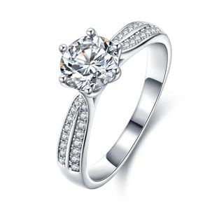 Anéis de moissanita para mulheres, 1,0 CT Anéis de noivado feminino S925 Prata esterlina com 14k Branco de ouro branco Promise com anéis de casamento D Cor excelente corte redondo