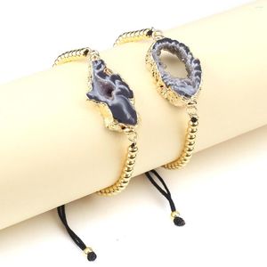 Charm Bracelets Natural Stone Pendant Irregural Black Agates Bracelet For Women Men Jewerly Gift Length 16-22cm
