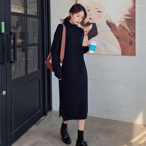 Casual Dresses 2023 Autumn And Winter Knitting Women's Clothing Turtleneck Pullover Idle Style Sweater Bottoming Shirt Loose Dress Midi