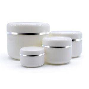 20 50 100 250ML vuoto bianco bordo argento portatile riutilizzabile in plastica trucco cosmetico vaso per crema per il viso contenitore per campioni bottiglia vaso Gadnn