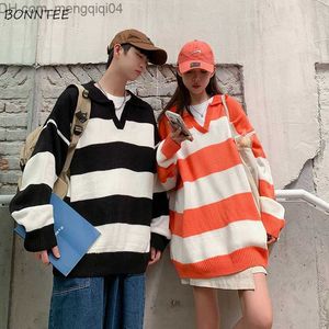 メンズセータープルオーバーメンズストライプセーター冬のカップルカップルストリート衣料品服準備ファッションアカデミーレジャーKPOPユースフルマッチニットコンフォートZ230815