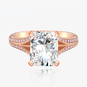 2023 Ny Big Ice Flower Cut Square Diamond Ring 8 * 10mm Full Diamond Ring High Carbon S925 Sterling Silver Premium smycken