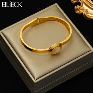 Bangle EILIECK 316L Stainless Steel Large White Round Stone Bangles Bracelet For Women Girl Fashion Waterproof Jewelry Gift Accessories 230814