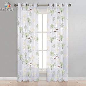 Czyste zasłony Ryb Home Summer Forest Camping i Zwierzęta wzór Grompet Top Window Drape Drape do Sypialnia dla dzieci 230815