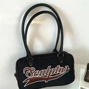 Retro Womens Shoulder Bag Casual All-match Travel Fitness Baseball Sports Denim Canvas Letter Embroidered Handbag