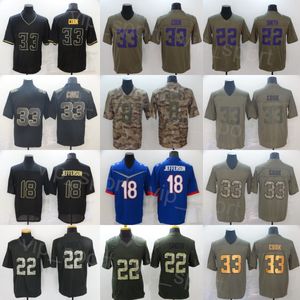 Mens Football 33 Dain Cook Jersey 8 Kirk Cousins ​​18 Justin Jefferson 22 Harrison Smith ed Olive Salute to Service Camo Hate