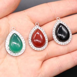 Pendant Necklaces 2PCS Vintage Lace Alloy Colorful Natural Red Green Black Agate Droplet Jewelry Making Necklace Earrings Accessories Gift