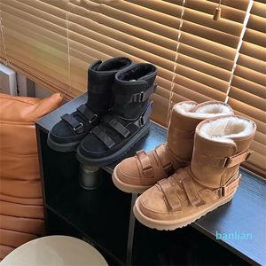 Klassische kurze Hybridstiefel Frauen -Knöchel Wildleder Leder Schneeschuh Plüsch Pelz Shearling Gefüttertes Winterstiefel Schaffell warme Flachschuhschuhe