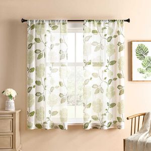 Curtain XUNTUO Modern Print Leaves Short Sheer Curtains for Living Room Bedroom Room Tulle Cortinas for Kitchen Window Treatment Drapes