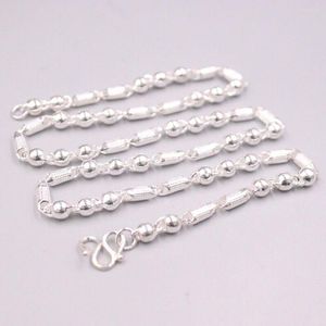 Kedjor REAL 999 FINE SILVER 5MM TUBE MED BEAD Link Chain Halsband 19.7 -tums ankomst